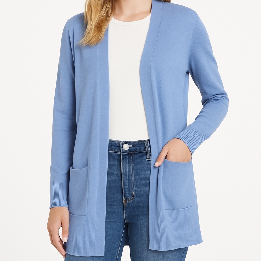 Nordstrom Rack Blue Open Front Long Cardigan Sweater Pockets Women’s Large